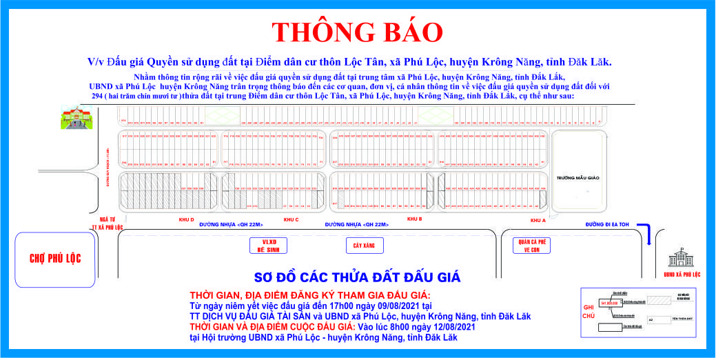 Thông báo thay đổi thời gian đấu giá quyền sử dụng đất khu đất trung tâm xã Phú Lộc.